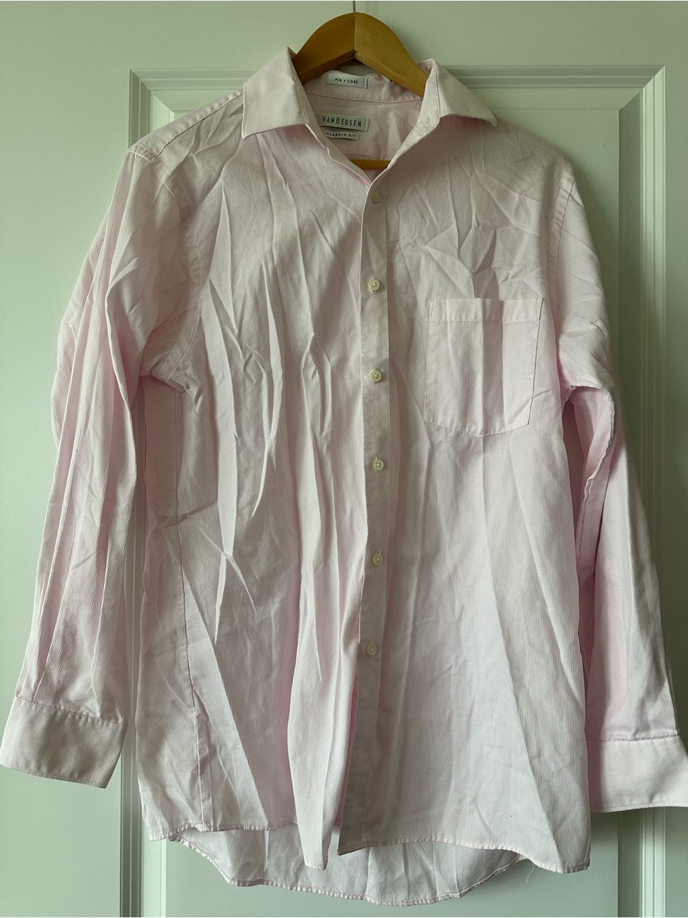 Men’s Van Heusen Classic Button-Down Dress Shirt in Light Pink